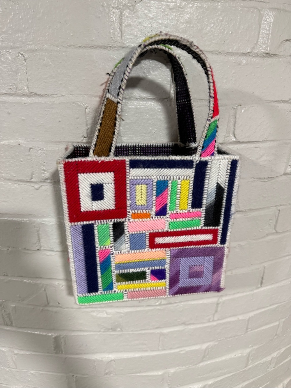 Vintage Multicolor Geometric Handwoven Tote Bag